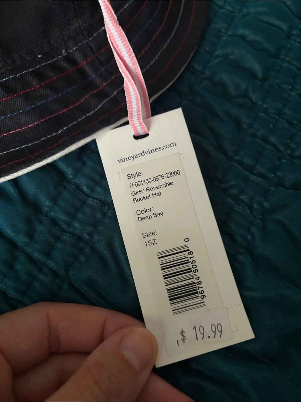 Vineyard Vines Kids White Cotton Bucket Hat with Pink & Blue Stitching